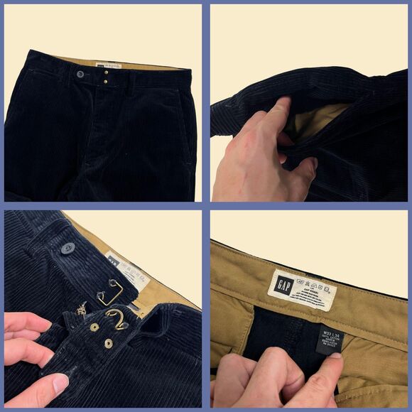 2000s GAP corduroy 33x34 pants, vintage Y2K black straight leg mens trousers - Picture 3 of 8